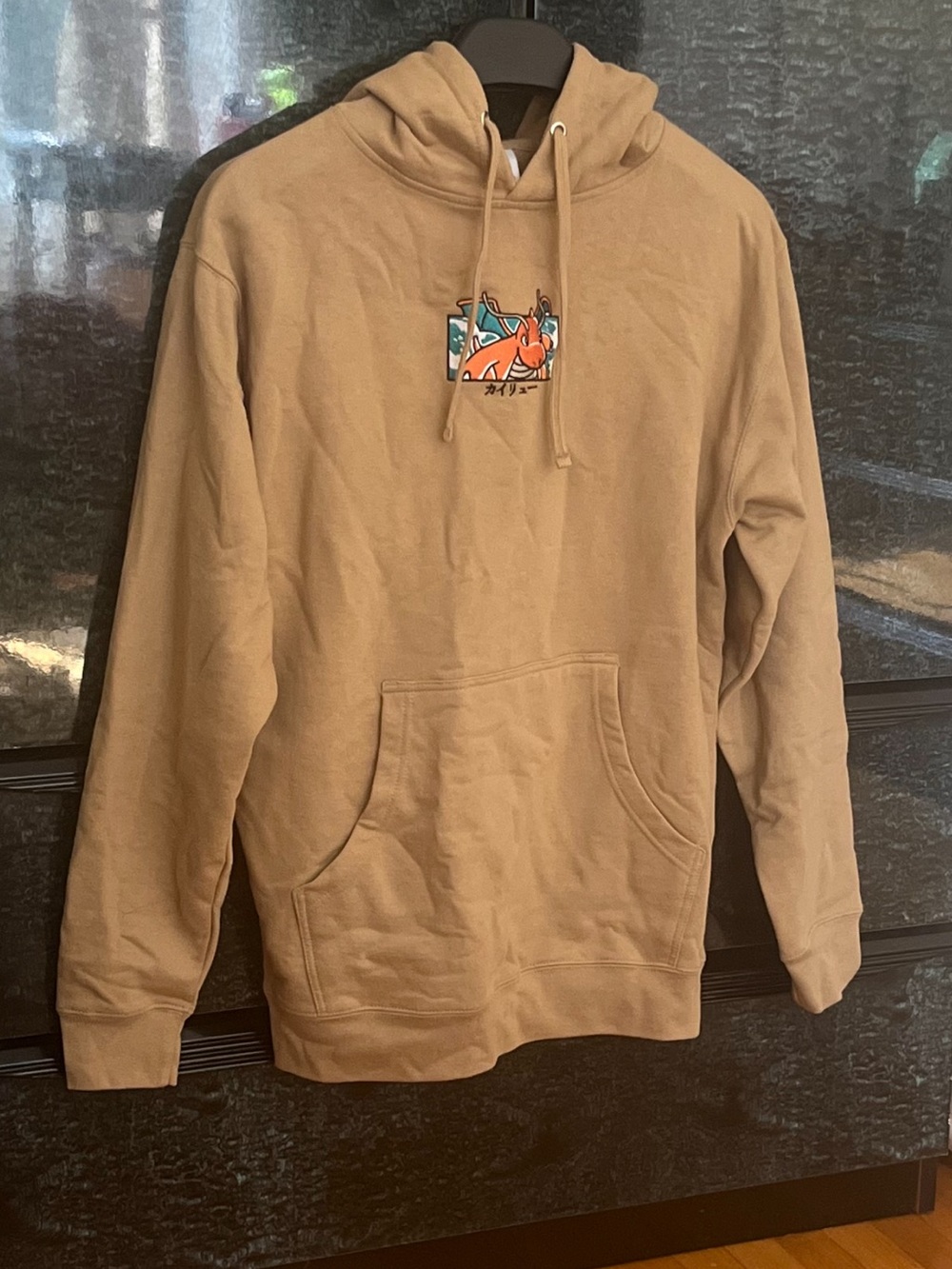 NWOT Pokémon Dragonite Cotton Blend Pullover Fleece Hoodie in Light Brown/Tan
